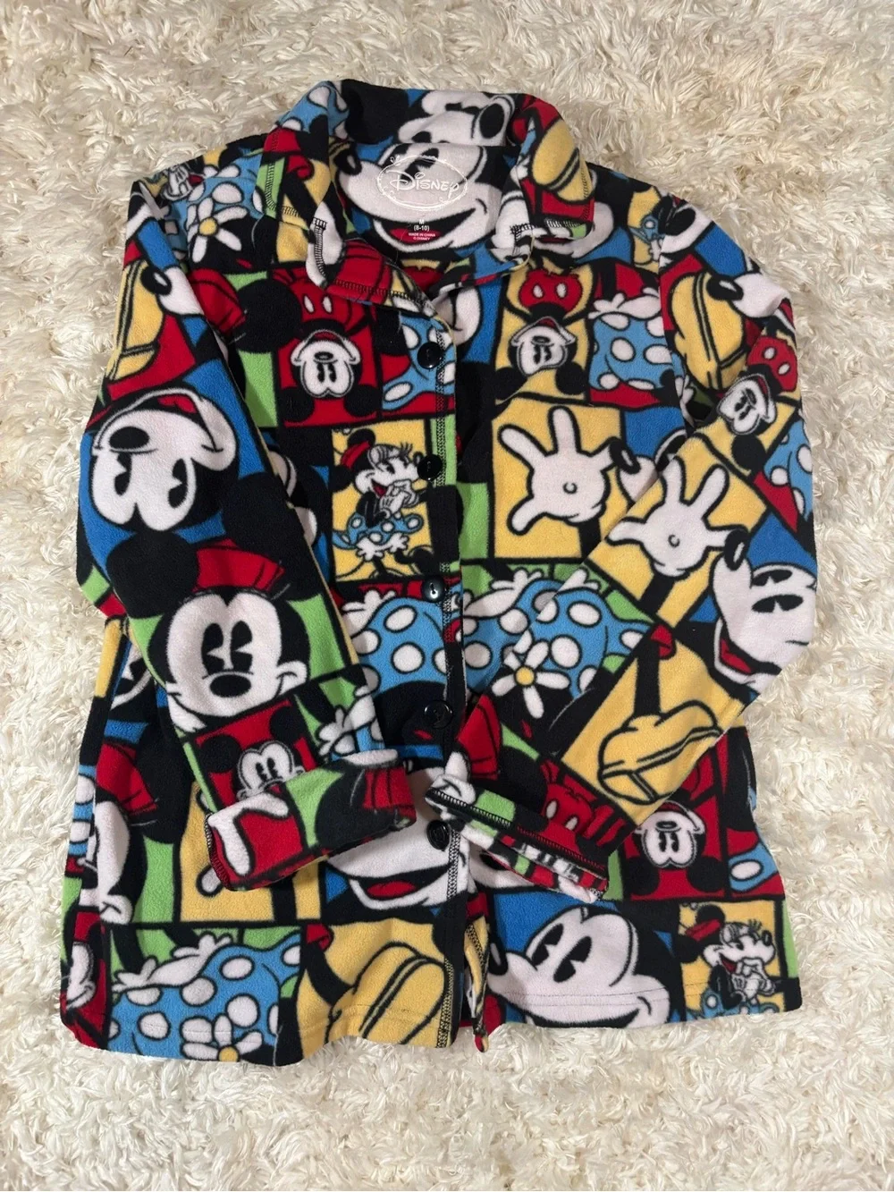 Disney Multicolor Mickey Mouse Fleece PJ Set-sz 8-10